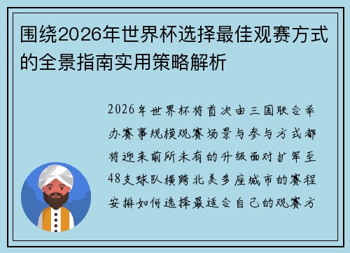 围绕2026年世界杯选择最佳观赛方式的全景指南实用策略解析